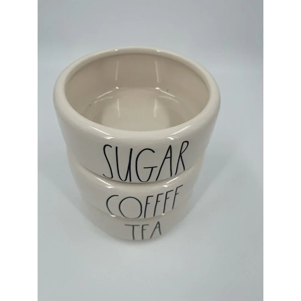 Rae Dunn Coffee Tea Sugar Stackable White Canister Set Kitchen Jars Round No Lid